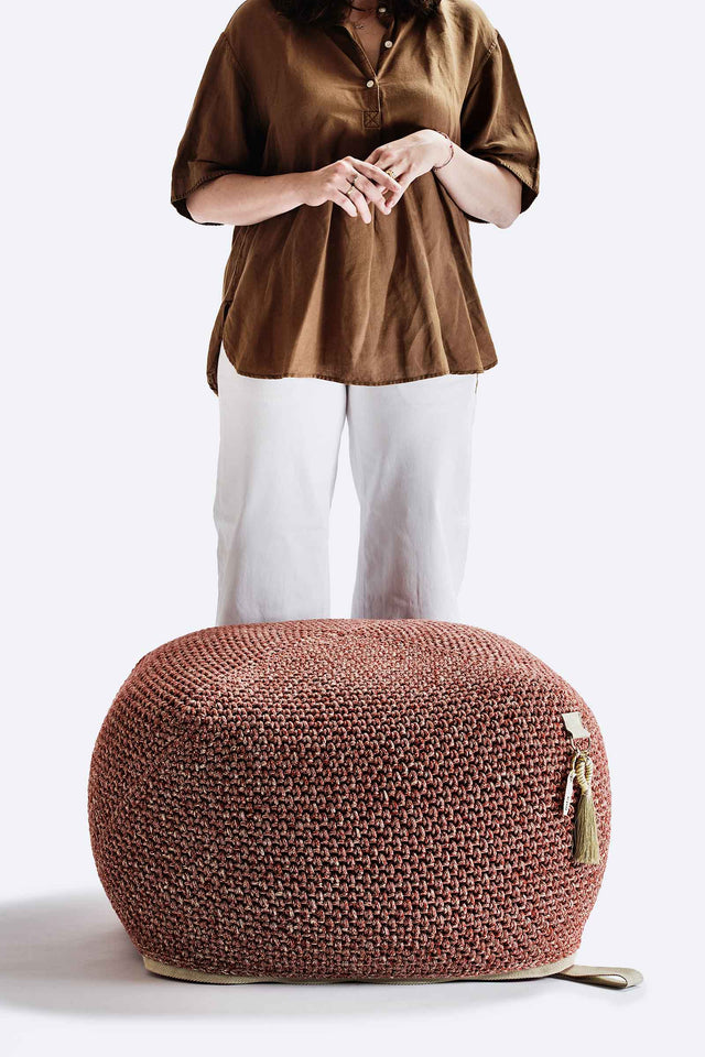 Outdoor Indoor Cube Pouf - Clay