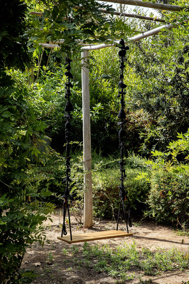 2 Arm Outdoor Swing, Teak Seat - Black