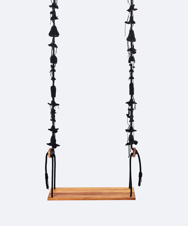 2 Arm Outdoor Swing, Teak Seat - Black