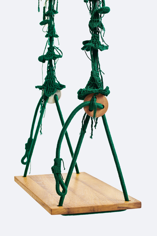 2 Arm Outdoor Swing, Teak Seat - Green