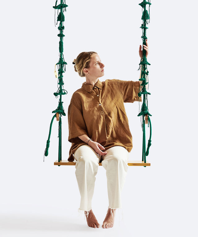 2 Arm Outdoor Swing, Teak Seat - Green