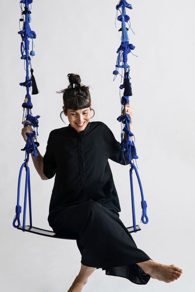 2 Arm Swing, Metal Seat - Blue