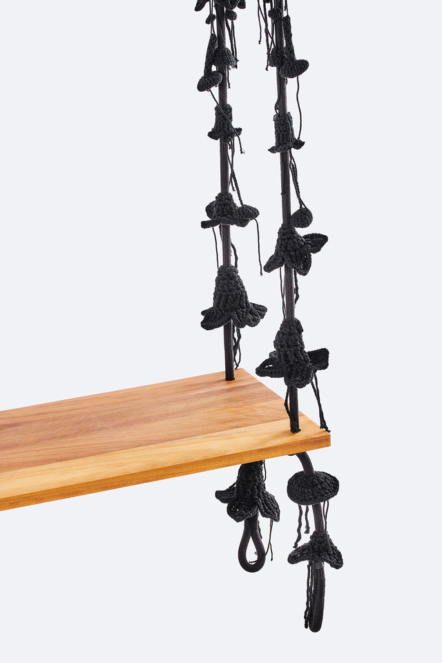 4 Arm Outdoor Swing, Teak Seat - Black