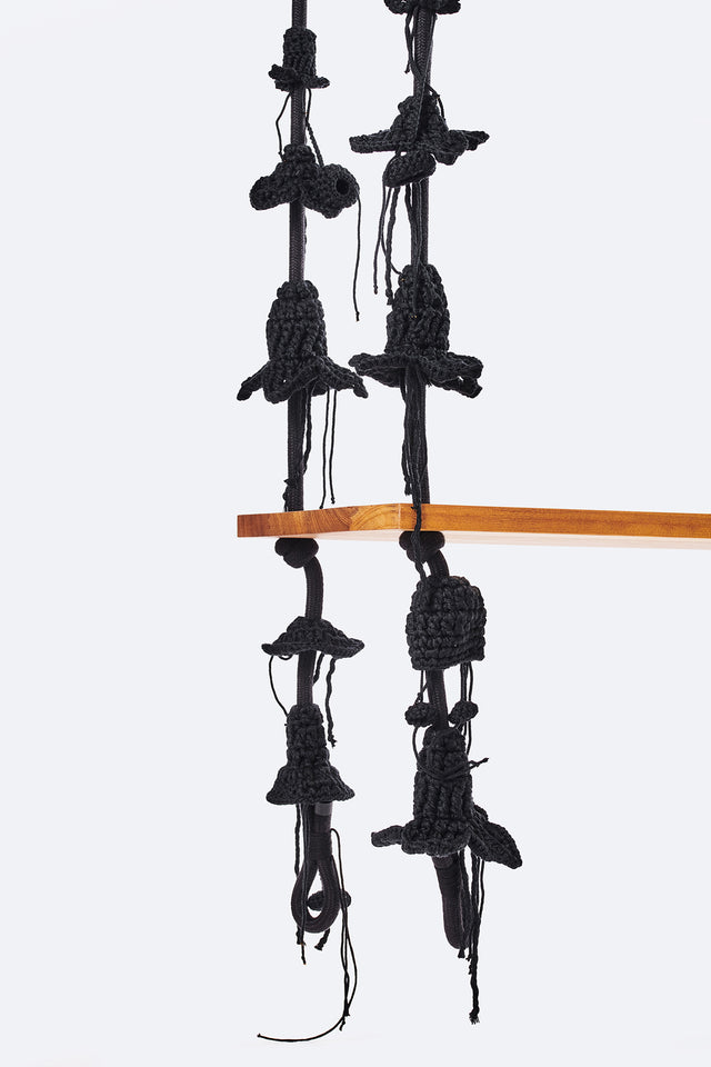 4 Arm Outdoor Swing, Teak Seat - Black