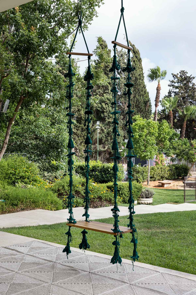 4 Arm Outdoor Swing, Teak Seat - Green