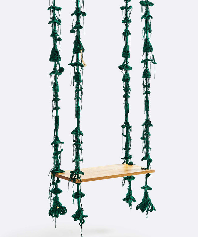 4 Arm Outdoor Swing, Teak Seat - Green