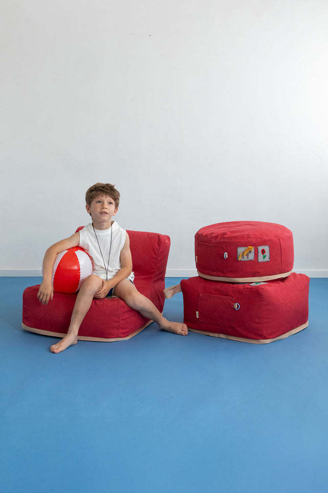 Mini Cube Pouf - Red