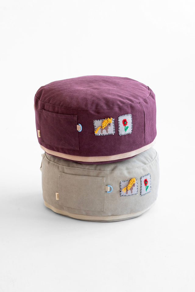 Mini Round Pouf - Plum
