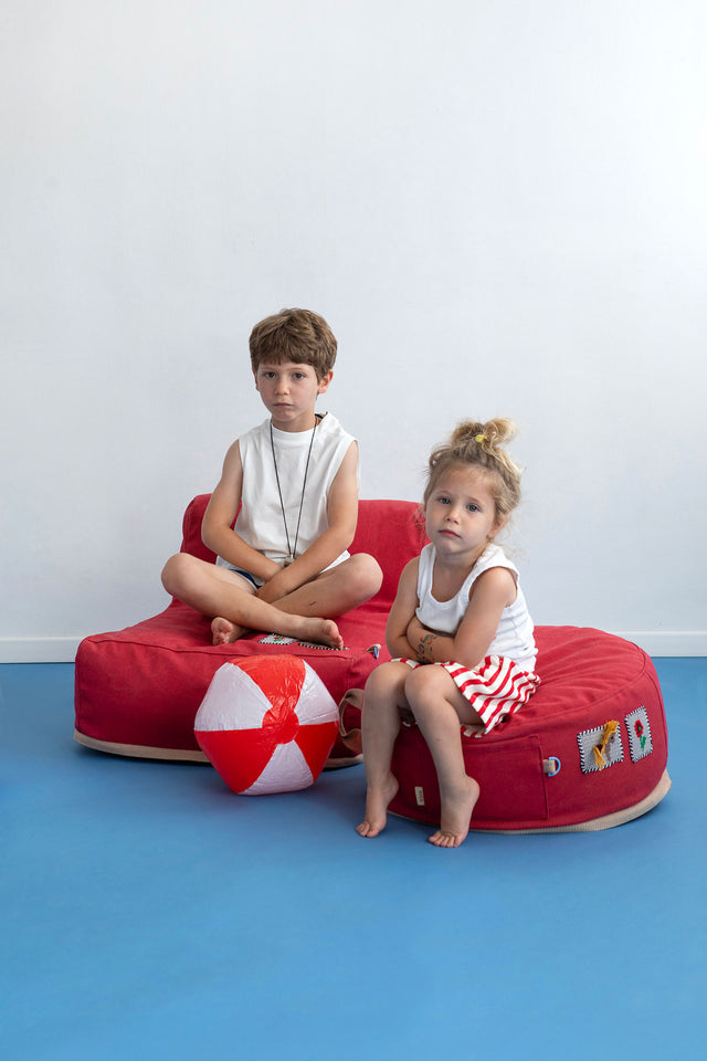 Mini Round Pouf - Red