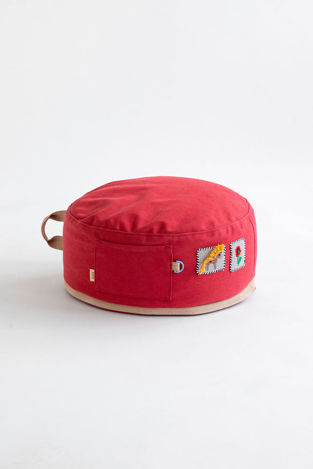 Mini Round Pouf - Red