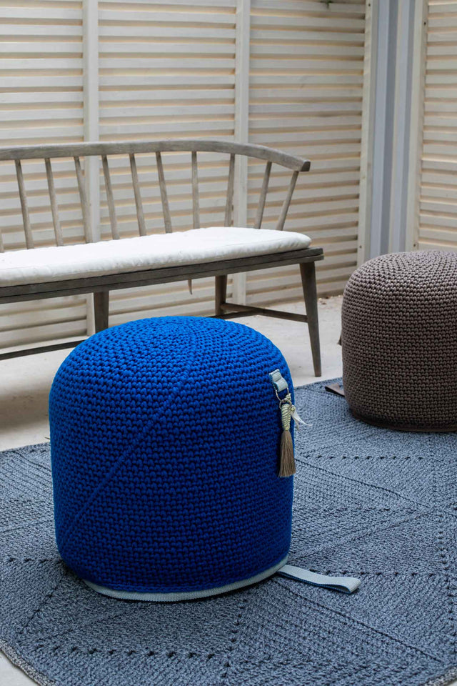 Outdoor Indoor Cylinder Pouf - Blue