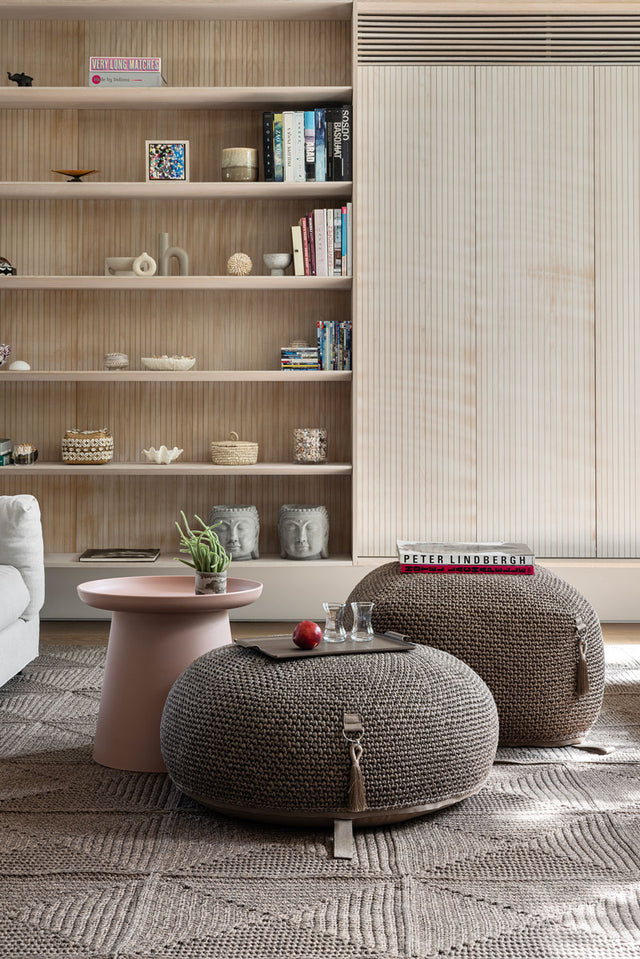 Outdoor Indoor Round Pouf - Granite