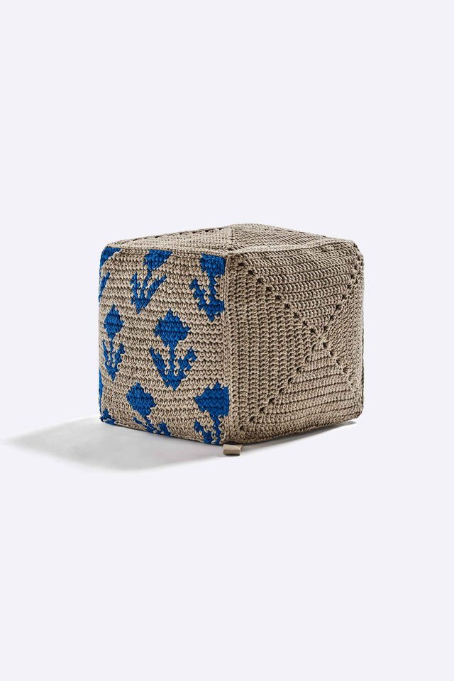 Graphic Block Pouf - Earth Blue