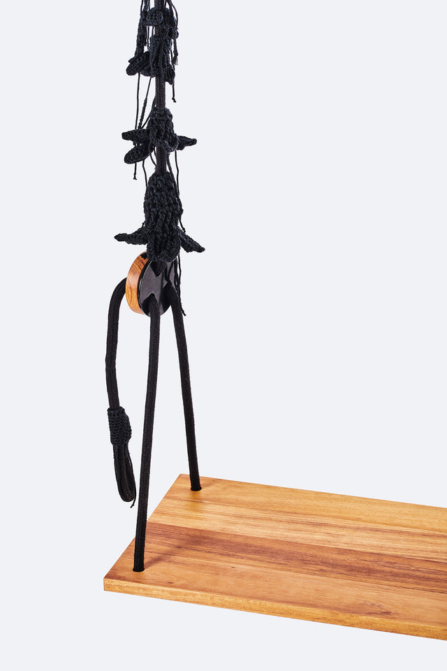 2 Arm Outdoor Swing, Teak Seat - Black