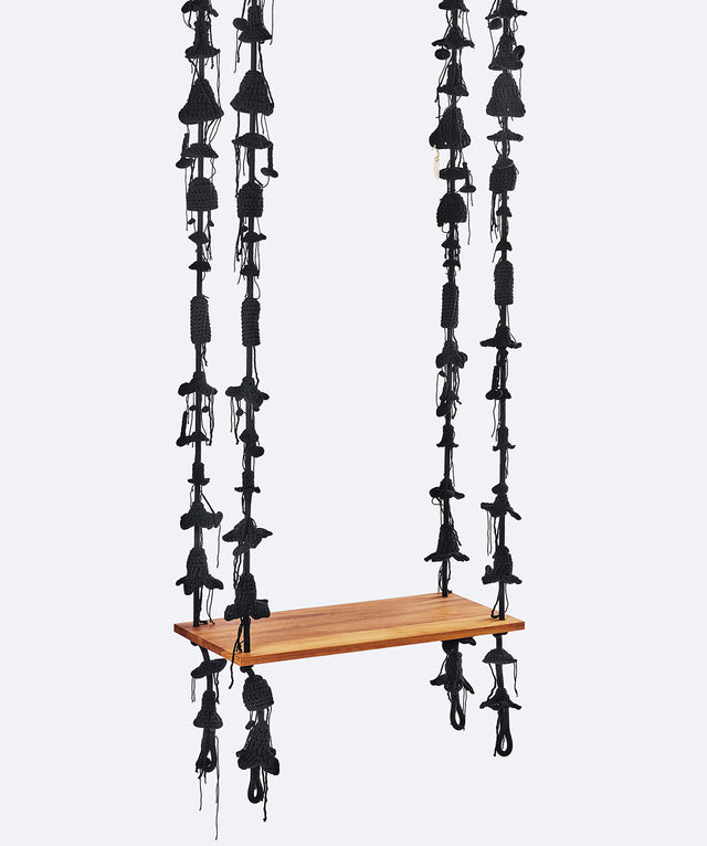 4 Arm Outdoor Swing, Teak Seat - Black