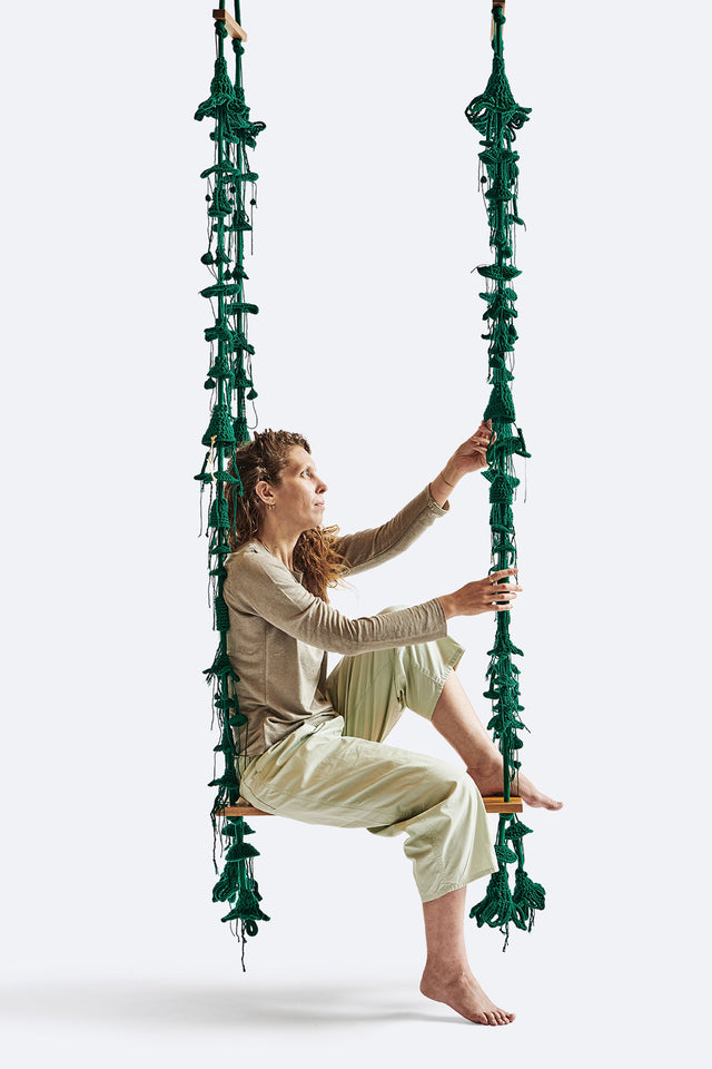 4 Arm Outdoor Swing, Teak Seat - Green