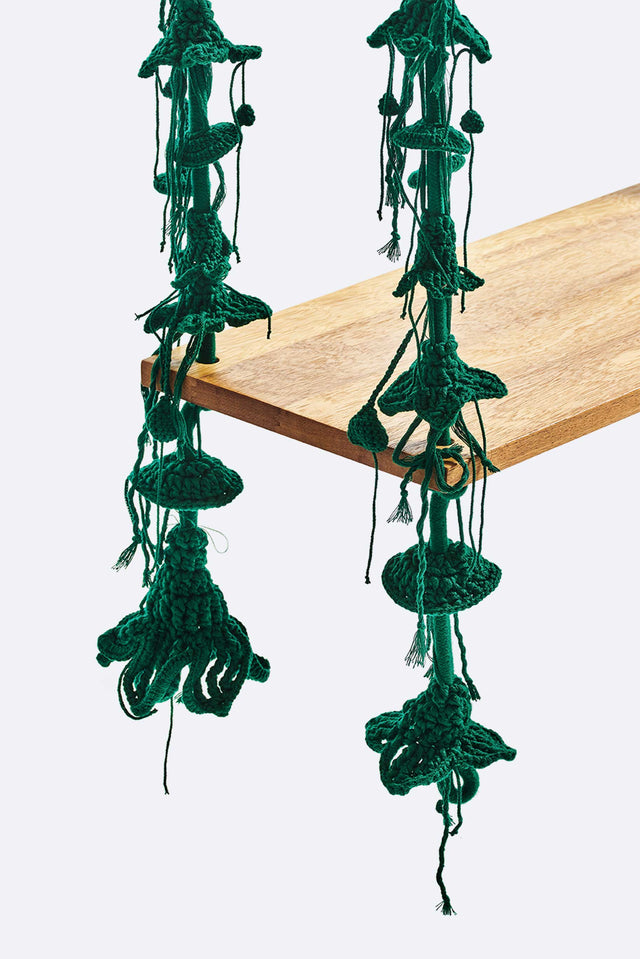4 Arm Outdoor Swing, Teak Seat - Green